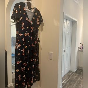 Navy  floral  dress mid calf length..